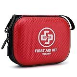 Mini First Aid Kit - 150 Piece Small Waterproof Hard Shell Medical Kit for Home, Car, Travel, Camping, Truck, Hiking, Sports, Office, Vehicle & Outdoor Emergencies- Small First Aid Medical Kit (Red)