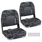 Goplus Low/High Back Boat Seats, Folding Boat Seat with Stainless Steel Screws & Aluminum Hinges, Thickened Sponge Padding, Waterproof Fishing Captain Boat Seats, TideLine(2 Packs-Dark Camo)
