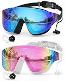 Zoomsnail Swim Goggles 2 Pack, Rimless Wide View Swimming Goggles for Adult, Anti-Fog Anti-UV No Leaking Pool Goggles for Men Women Youth