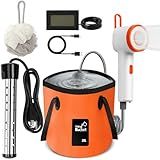 Portable Shower with Heater, 2500mAh Rechargeable Portable Camping Shower Pump with Light, 5 Gal Foldable Bucket, Digital Display for Hiking, Travel, Pets & Car Washing, Wartering Plants-Orange
