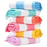 Genovega 6 Packs Oversized Stripe Turkish Beach Towel 74"x38" Thin Quick Dry Sand Free Pool Bath Swim Towels Extra Large XL Clearance Blanket Adult Travel Vacation Essentials Accessories