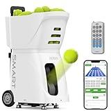 PUSUN PT-SAMRT-Professional Tennis Ball Machine with App Control - 100+ Ball Capacity - 12 Training Modes - 4-6 Hours Battery Life (White)