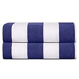SweetNeedle Oversized 2 Pack Beach Towels for Adults - Royal Blue White Cabana Striped Classic - 100% Cotton Terry Ringspun Pool Towel, Quick Dry, Absorbent Swimming Large Towel, 39 by 59 Inches