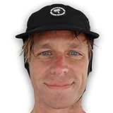 Ho Stevie! Floating Surf Cap with Chin Straps and Removable Neck Flap for Surfing, SUP, and Watersports (Black)