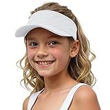 Jastore Kids Girls Boys Packable Hat Sun Visor Hats Cotton Sports Summer Golf Visor Hat (One Size, White)