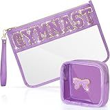 BuyCard 2 Pcs Gymnastics Gifts Cosmetic Makeup Bag with Chenille Letter Patch, Clear Pouch PVC Organizer Purse, Waterproof Travel Bag, Portable Toiletry Storage Bag for Her Girls Friends Women
