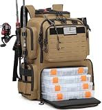 Tactical Fishing Backpack with 4 Tackle Boxes, Rod Holders & Bottle Holder