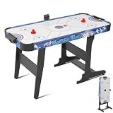 RAYKEEP 58" Folding Indoor Hockey Game Table, Foldable Air Hockey Table for Adults&Kids, Portable Arcade Game Set w/ 2 Pushers, 2 Pucks, Powerful by 12V Motor for Game Room,LED Scorer, Home, Office