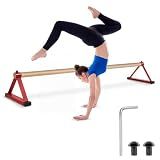 Leyndo 54” Gymnastics Pirouette Floor bar,Wood Handstand Trainer Bars Push up for Gymnast Home Strap Floor Training Gymnast Equipment Gifts (Red)