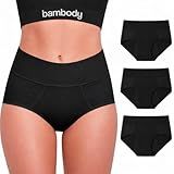 Bambody Absorbent Period Panties - Bamboo Rayon - Period Underwear for Women and Teens - All-Day Long - Overnight Protection, Leakproof - Medium, 3 Pack, Black