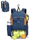 sportsnew Pickleball Bag, Waterproof Pickleball Backpack for Women Men with Shoe Compartment & Fence Hook, Navy Blue Patent Pending