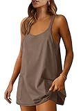 ANRABESS Women Athletic Dress Summer Tennis Workout Active Sports Mini Romper Dress Built in Shorts Travel Vacation Clothes Coffee Small