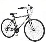 Goplus Hybrid Bike, 18-Speed 700C Urban Commuter Bicycle, Shimano Drivetrain, Lightweight Aluminum Frame, Dual Caliper Brakes, Phone Holder, 85% Pre-Assembled City Bicycle for Men Women Adult (Black)