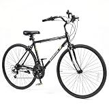 Goplus Hybrid Bike, 18-Speed 700C Urban Commuter Bicycle, Shimano Drivetrain, Lightweight Aluminum Frame, Dual Caliper Brakes, Phone Holder, 85% Pre-Assembled City Bicycle for Men Women Adult (Black)