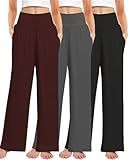 Kivdol 3PACK Women's Casual Loose Wide Leg Cozy Pants Yoga High Waisted Sweatpants Comfy Lounge Pants with Pants with Pockets