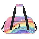 Rainbow Gymnastics Patterns Duffle Bag for Kids Dance Ballet Bag Lightweight Travel Weekender Overnight Bags Sport Gym Duffel Bag Workout Carry On Tote for Girls Boys