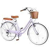 esheno 26 Inch Women Beach Cruiser Bike, 7 Speed Hybrid Cruiser Bike with Adjustable Seat, Beach Cruiser Commute Bike with Lightweight, Anti-Skid Tires & V-Brakes for Women (Double Bar, Purple)