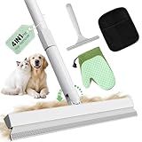 Carpet Rake for Pet Hair Removal Tool - 4 in 1 Pet Hair Remover Kit for Dog Cat Fur Remover, Contain 60" Adjustable Rubber Broom, Glove, Magic Brush and Scraper for Home Furniture, Rugs, Mats