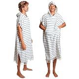Nova Blue Surf Poncho – White & Navy Striped Surf Poncho – Large Adult Hooded Beach Towel Adult (33 x 44) – 100% Turkish Cotton Surf Towel Changing Robe for Surf Beach