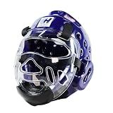HXRROO Taekwondo Headgear Karate Headgear with Removable mask for Sparring Partner Muay Thai Taekwondo Karate MMA Training Youth Adults (Blue, X-Large)