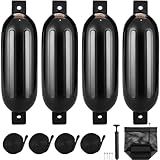 VEVOR Boat Fenders, 5.5" x 20" Boat Bumpers for Docking, Inflatable Ribbed Fender with Center Holes, Marine Boat Dock Fender Bumper with Air Pump, 4 Needles and 4 Ropes and Storage Bag, Black
