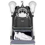 Arcoyard Extra Large Lacrosse Backpack with 2 Stick Holders, Professional Lacrosse Bag with Ventilated Cleats Compartment and Insulated Pocket, for All Lacrosse or Field Hockey Gear, Black