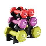 HolaHatha Neoprene Dumbbell Weights Set with Rack, Home Gym Equipment, 20 Lbs, Multicolor - Portable Weighted Exercise Dumbbells for Fitness, Training, and Lifting Workouts