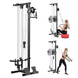VEVOR LAT Pull Down Machine, 3-in-1 Row Cable Machine, Cable Machines Home Gym with 18-Levels Height Adjustment, Wall-Mount Design, Load 500 lbs LAT Tower for Full-Body Workouts, Single-Arm Training