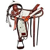 Barrel Brown Western Horse Trail Saddle Set Tooled Leather Horse Saddle with Headstall, Breast Collar and Girth Rodeo Cowboy Pleasure Riding Saddle Combo Kit Cowhide Comfortable Ride Size: 15 Inch
