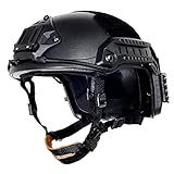 Lancer Tactical Medium - Large Industrial Durable ABS Plastic Constructed Maritime Helmet w/Adjustable 20mm Side Rail Adapter Padding Stickers NVG Shroud Bungee Retention Goggle Clip