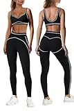 Nirovien Womens 2 Piece Workout Sets Athletic Yoga Sets Pilates Gym Outfits Butt Lifting Leggings and Sports Bra(Black,M)