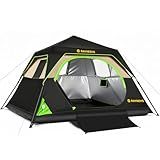 6 Person Instant Tent, Camping Tent Setup in 60 Seconds, Waterproof Pop Up Tents for Camping with Top Rainfly, Instant Cabin Tents with Portable Carry Bag for Family Camp & Hiking, Black + Brown