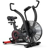 TRMDDF Indoor Upright Air Resistance Fan Bike, 350LB Weight Capacity, Bluetooth Exercise Bike with Dual Action Handlebars & Dual-Layer Transmission System for Home Fitness