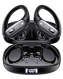 LEEMC Wireless Earbuds, Bluetooth Headphones 5.4, Ear Buds with Hooks for Sports, 80Hr Playtime Earphones, LED Display, IPX7 Waterproof Headset for Workout Running, Black