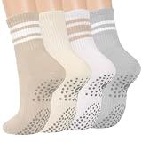 Horuru Women's Grip Pilates Crew Socks, Non Slip Yoga Barre Sticky Socks | Gripper, Cotton, Moisture-Wicking, Hospital, Home, Studio, Travel, Pregnancy, Elderly, Cute Strawberry, Avocado, Cherry