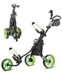 Findway Golf Push Cart 3 Wheel, Lightweight & Compact Fold Golf Bag Cart, Golf Caddy Push Carts with Foot Brake, Adjustable Handle, Mesh Bag, Storage Bag, Umbrella & Drink Holder