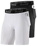 Runhit 2 Pack Compression Shorts Men with Pocket, Quick Dry Spandex Workout Running Shorts, Performance Base Layer Underwear Black White M