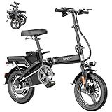 RPINT Electric Bike for Adults and Teens, 740W Peak Motor E-Bike with 30-60 Miles PAS Range, 48V 10AH Removable Battery, 14" Folding Mini Ebike with 20MPH, Electric Bicycle for Commute