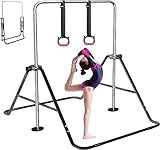 FBSPORT Gymnastics Bar for Kids with Rings,Adjustable Height Gymnastic Horizontal Bars Junior Training Bar Children Folding Training Monkey Bars for Home Using