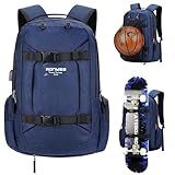 Ronyes Skateboard Backpack, Skateboard Bag,17.3 Inch Laptop Backpack with USB Charging Port, Basketball Longboard Backpack for Sports Travel Blue