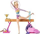 Barbie Careers Playset, Gymnastics Set with Blonde Gymnast Fashion Doll, C-Clip for Flipping Action, Balance Beam, Warm-Up Suit & Accessories