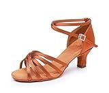 Rosefinch Women's Latin Dance Shoes Satin Professional Ballroom Salsa Practice Performance Wedding Dancing Shoes，Dance High Heels for Women Brown（2 inch Heel）