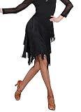Z&X Women's Ballroom Latin Tango Slasa Dance Skirt Fringe Split Leg Dance Dress with Shorts (Tag L, Black)