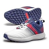 SOLM8 S2 Cricket Shoes Men Boys Junior Players - Advanced Grip Rubber Spikes for Turf/Grass, Ultralight Cushioning in Bright Colors (2025 Edition) - White Red Navy