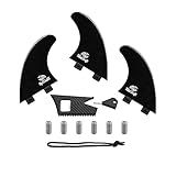 TIDALDRIFT G5 Surfboard Fins, 35% Fiberglass Reinforced Nylon Thruster Set Compatible with FCS Bases, High-Pressure Molded for Stiff Flex &3 Fins with 4-in-1 Multi-Tool & 6 Spare Screws - Black
