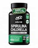 Chlorella Spirulina Powder Capsules 3000 mg of BMAA Free Purest Blue Green Algae - Best Natural Detox Raw Vegan Vitamins Protein Green Superfood - Made in USA