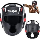 Yes4All Full Face Boxing Headgear – Adjustable Lightweight Sparring Helmet with 180° Vision, PU Leather Protection for Muay Thai, MMA, Kickboxing Training – Medium