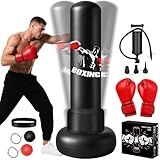 Freestanding Punching Bag for Adults,70" Heavy Boxing Bag with Gloves and Pump,Men Women Stand Kickboxing Bags,Upgraded Big Base Boxing Equipment Set for Training Fitness Home Gym (Black)