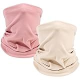 MOBUR 2 Pack Winter Neck Gaiter, Neck Warmer Face Scarf, Windproof Face Mask Cover Cold Weather Scarf for Men and Women (Beige + Pink)
