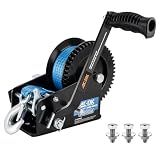 AC-DK 3500lbs Heavy Duty Boat Trailer Winch with 32FT Strap，2-Way Ratchet 4:1/8:1 Gear Trailer Winch，Portable Hand Crank Winch for Boat, Truck, Trailer, RV, ATV, Jet Ski